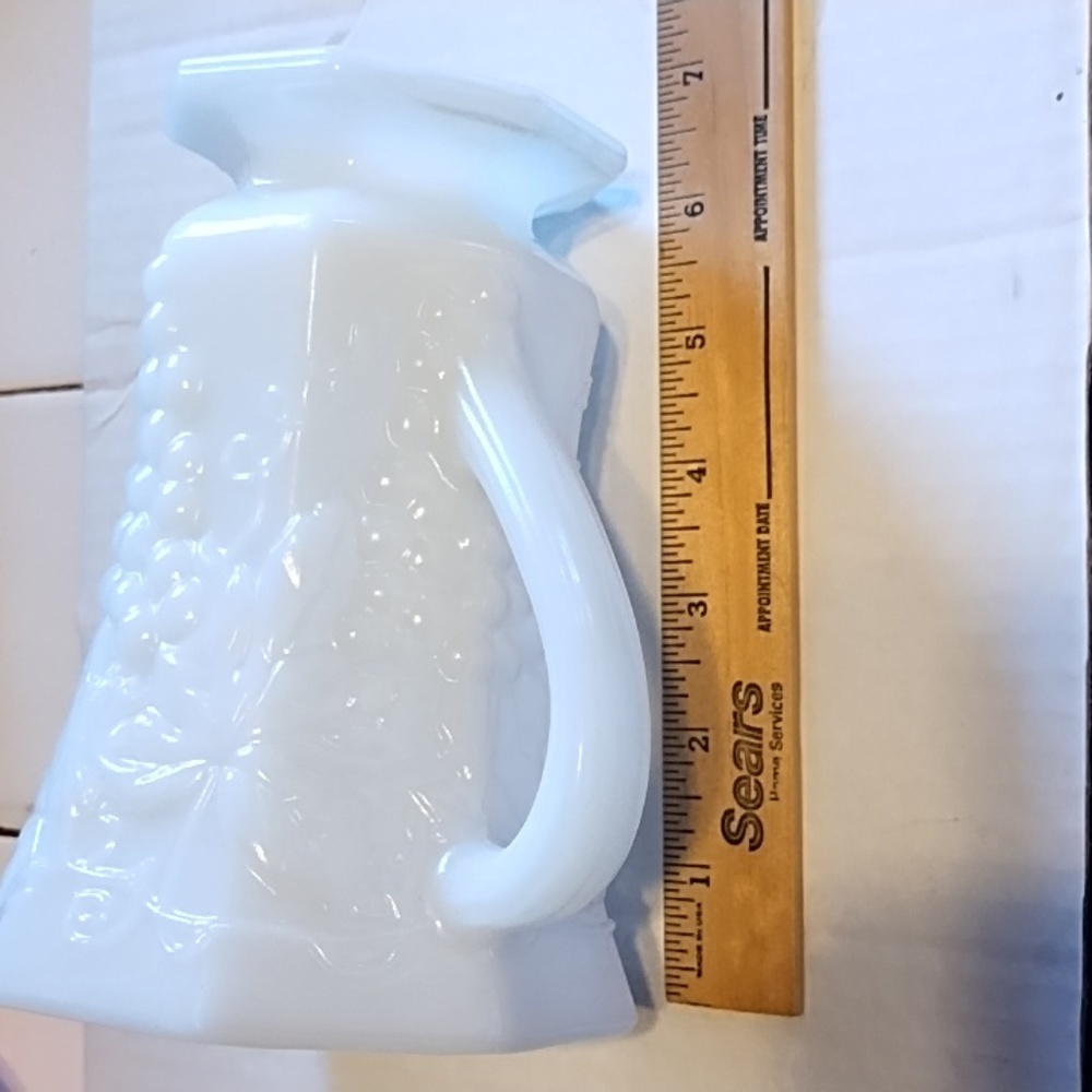 White Milk Glass Pitcher (Grape Design) - Picture 9 of 11